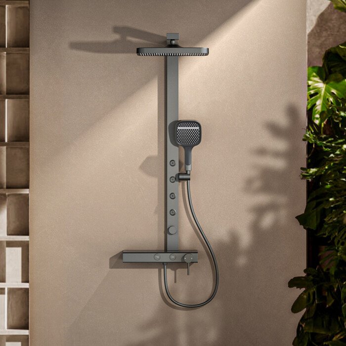 Square type thermostatic shower bar mixer set with body jets