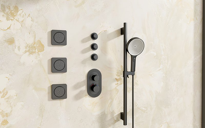 what to consider when buying a new shower system-concealed shower system matte black