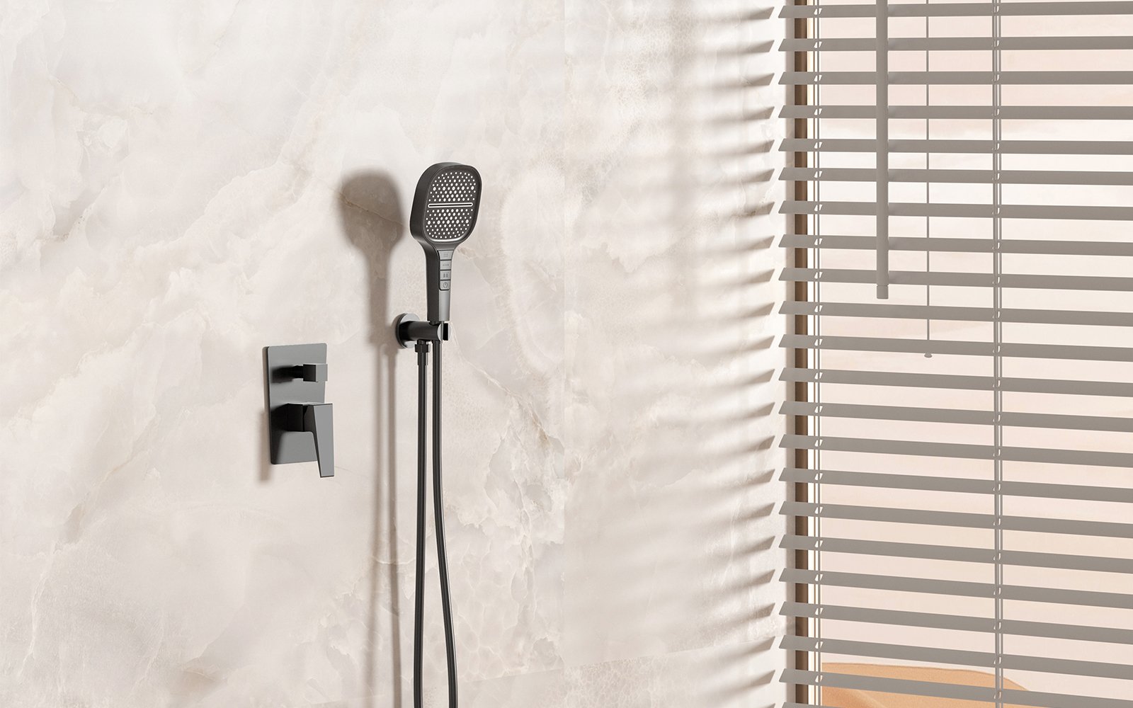 concealed gunmetal handheld shower-large window-natural light