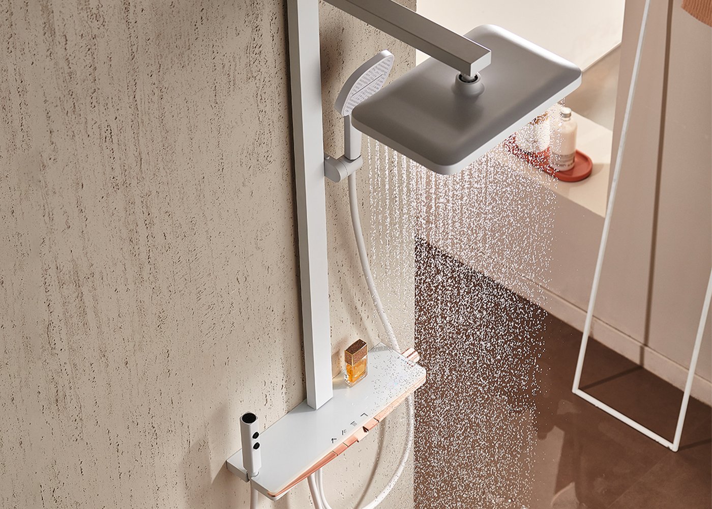 Rainfall Piano Key Shower-white and rose gold 4-way shower system-SO830A