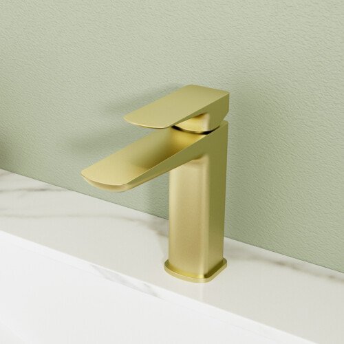 Brushed gold bathroom faucet with single handle