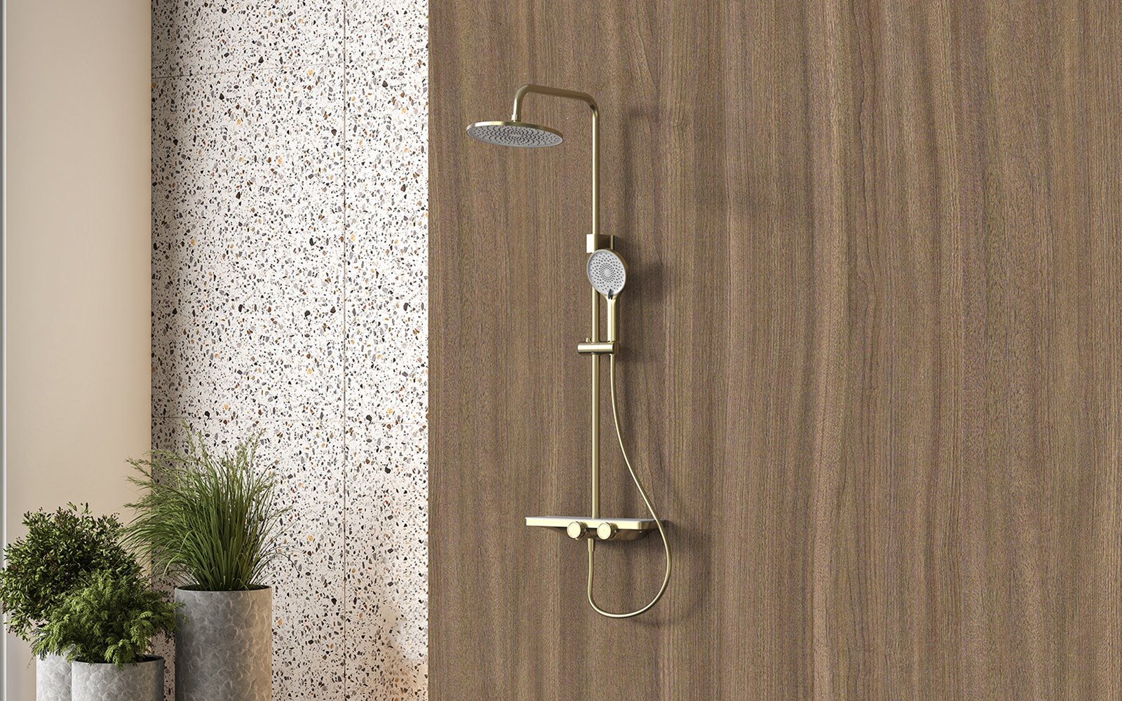 SO806-brushed gold exposed 2-way shower system